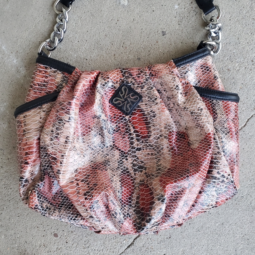 Simply Vera Vera Wang Faux Snakeskin Red Tan Black Purse Satchel